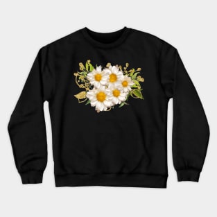 White Daisy Pattern Watercolor Floral Gerber Flower Bouquet Blue Paint Crewneck Sweatshirt